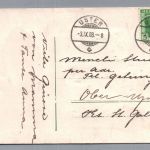 Patriotische Ansichtskarte Zeppelin Uster Schweiz nach St Gallen 1908