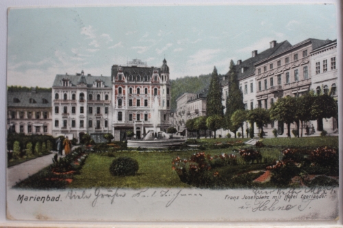 AK Marienbad Franz Joselplatz mit Hotel Egeriänder 1904 gebraucht #PF010