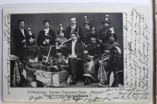 AK Deutschland Erstkla. Damen-Trompeter-Corps " Monopol" 1912 gebraucht #PE988