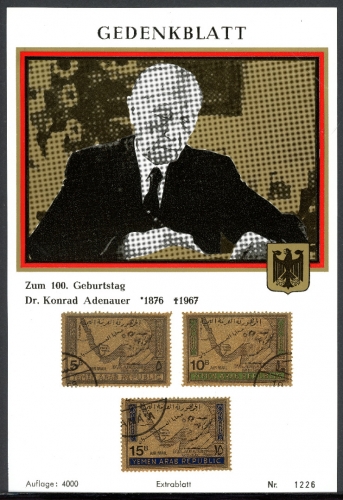 Nordjemen Gedenkblatt mit 734-36 gestempelt Adenauer #IX482