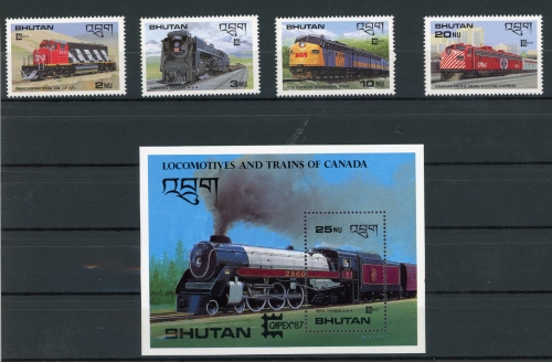Bhutan 1030-1031,33,35+Block143 postfrisch Eisenbahn #IV390