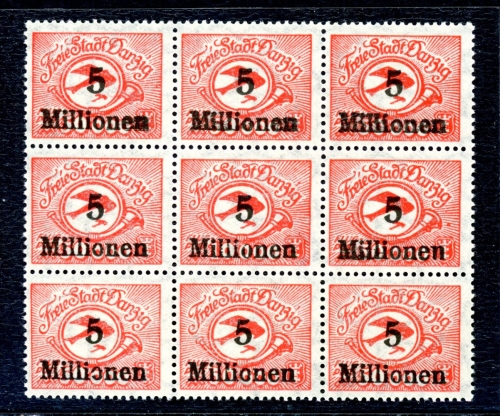 Danzig Abart 180 FI postfrisch als 9er Einheit geprüft Kniep BPP #GJ077