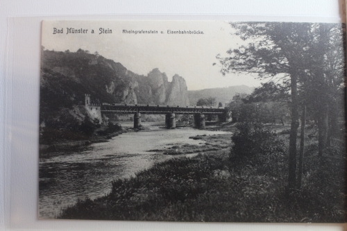 AK Bad Münster a. Stein Rheingrafenstein u. Eisenbahnbrücke ungebraucht #PG139