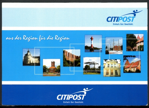 Privatpost CITIPOST gestempelt Faltkarte mit Erstausgaben 1. 09.2007 #HE148