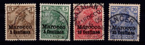 Deutsche Auslandspostämter Marokko 7-10 gestempelt