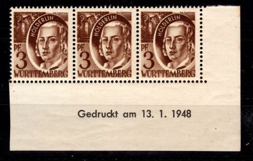 Fr. Zone Württemberg 3 y v Br u postfrisch mit Druckdatum #DIE32