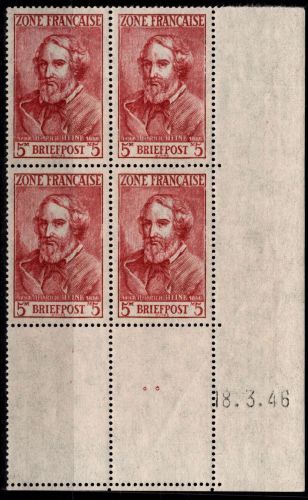 Franz. Zone Allg. Ausg. 13 v Br u 18.3.46 postfrisch als Viererblock #DIE60