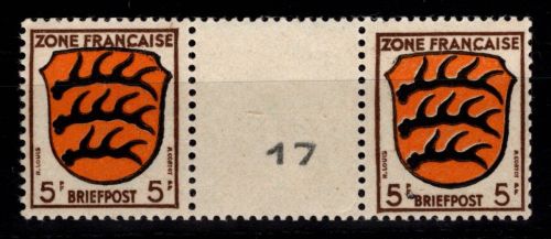 Französische Zone Allgemeine Ausgabe 3 ZW postfrisch Masch. Nr. 17 #DIE64
