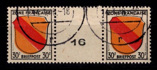 Französische Zone Allgemeine Ausgabe 10 ZW gestempelt Masch. Nr. 16 #DIE76