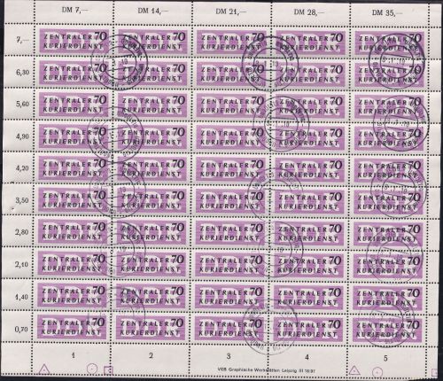 DDR Dienstmarken - ZKD 9 im Bogen gestempelt mit Ungültigstempel #DIF00