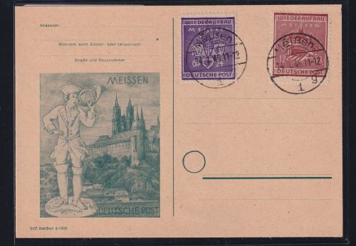 Deutsche Lokalausgaben Meißen 36+38 A auf Postkarte Sonderkarte Meissen #DIP27