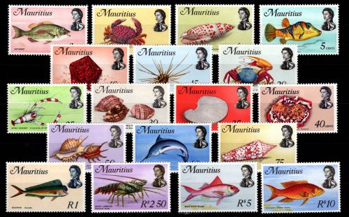 Mauritius 331-348 postfrisch Motiv Fische und Meeresleben #DHM79