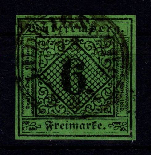Württemberg 3 gestempelt breitrandiges Kabinettstück #DIX58
