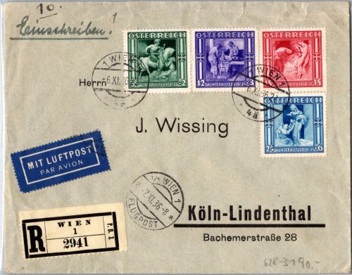 Österreich 628-631 auf Brief Einschreiben Luftpost Satzbrief #DJK25