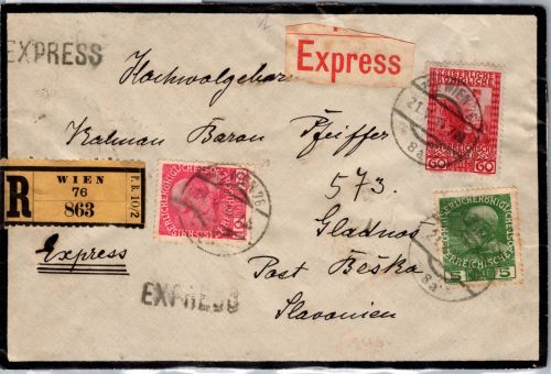 Österreich 142, 144, 151 auf Brief Einschreiben Express #DJK50