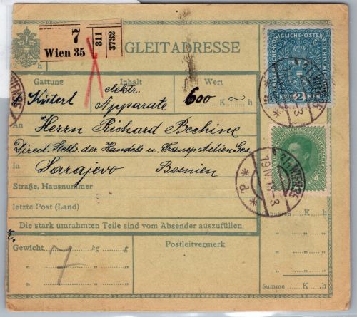 Österreich 208, 222 auf Paketkarte #DJK55