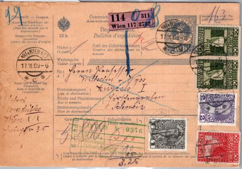 Österreich 139, 140, 150, 151 auf Paketkarte #DJK58