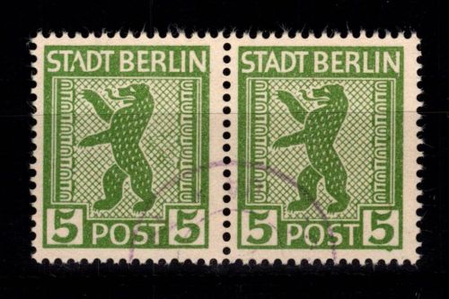 SBZ 1 A VIII, 1 A XIV gestempelt 2 Plattenfehler im waag. Paar #DJK92