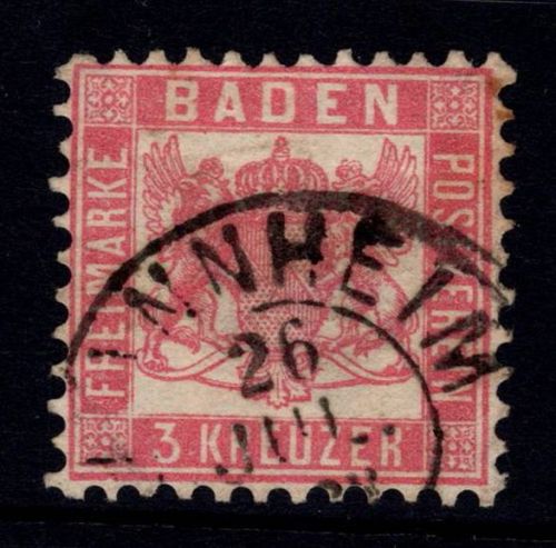 Baden 18 gestempelt Doppelkreisstempel Mannheim #DIZ47