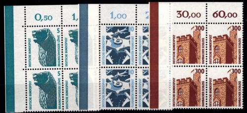 BRD Bund 1347-1348, 1448 Ecke 1 postfrisch als Viererblock Eckrand #DJO89