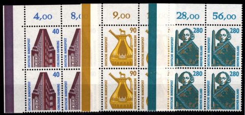 BRD Bund 1379-1381 Ecke 1 postfrisch als Viererblock Eckrand #DJO90
