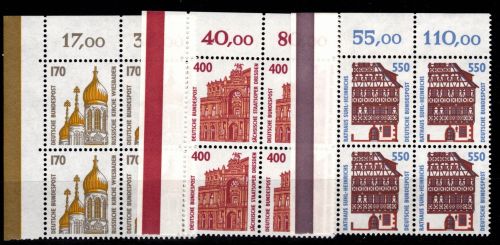 BRD Bund 1535, 1562, 1746 Ecke 1 postfrisch als Viererblock Eckrand #DJO91