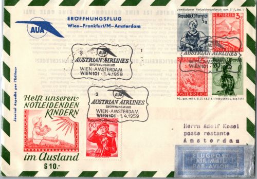 Österreich Erstflug AUA als Ganzsache Flugpost #DJP70