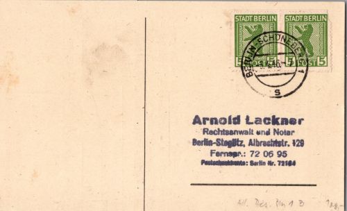 Berlin und Brandenburg 1 B im Paar auf Postkarte MeF Ortspostkarte #DJQ00