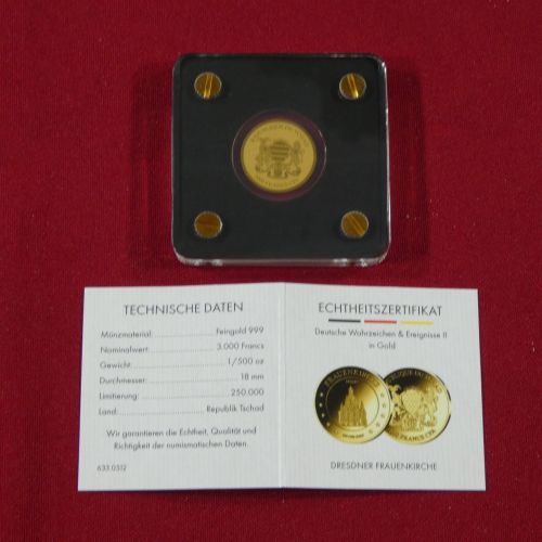 Tschad 3000 Francs CFA, 999er Gold 1/500 oz, Frauenkirche, mit Zertifikat #EAA56