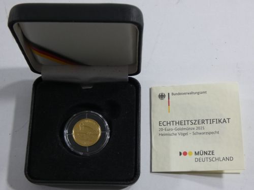20 Mark 2021 Schwarzspecht 999er Gold 3,89 g fein, J. 664, mit Zertifikat #EAA67