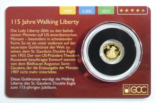 Cook-Inseln 5 Dollar Münze 999er Gold 0,5 g fein, 115 Jahre Lady Liberty #EAA86
