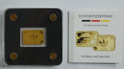Goldbarren Motiv Fussball WM 999er Gold 1/500 oz, mit Zertifikat #EAA92