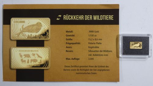 Goldbarren Motiv Kegelrobbe Münze 999er Gold 1/100 oz, mit Zertifikat #EAA94