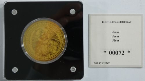 Medaille Motiv Jesus 999er Gold 1/200 oz, mit Zertifikat im Folder #EAA99