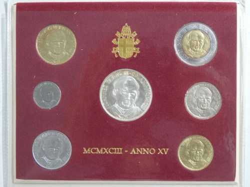 KMS Vatikan 1993 inkl. Silberkursmünze, Johannes Paul II.,Originalblister #EAB09