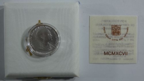 Vatikan 500 Lire 1997 835er Silber, Johannes Paul II., Original-Münzbox #EAB14