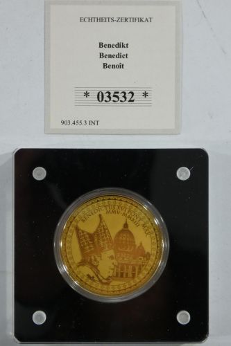 Medaille Motiv Benedikt, 999er Gold 1/200 oz, mit Zertifikat im Folder #EAB38