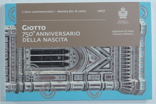 San Marino 2 Euro 2017, Geburtstag Giotto di Bondone im original Blister #EAB87