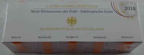 BRD Bund 5 Euro 2018 Gedenkmünzen Set (A,D,F,G,J) - Subtropische Zone #EAB98
