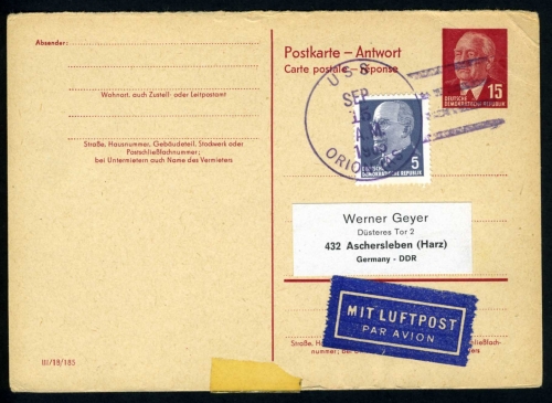 DDR Ganzsache Antwortkarte P 65 aA Mischfrankatur #HC043