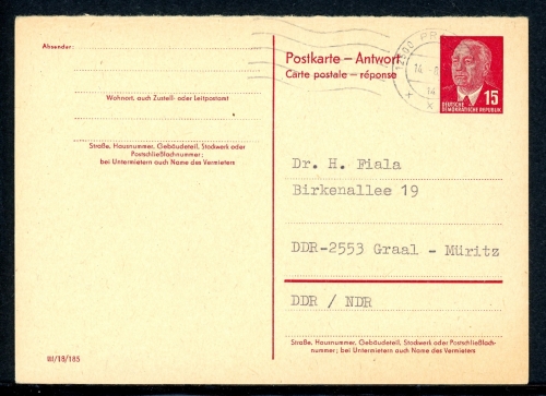 DDR Ganzsache P 65 a A II gestempelt Prag #HK012