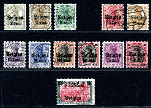 Dt. Besetzung WK I LP Belgien, Lot aus 10-25 gestempelt #HK374
