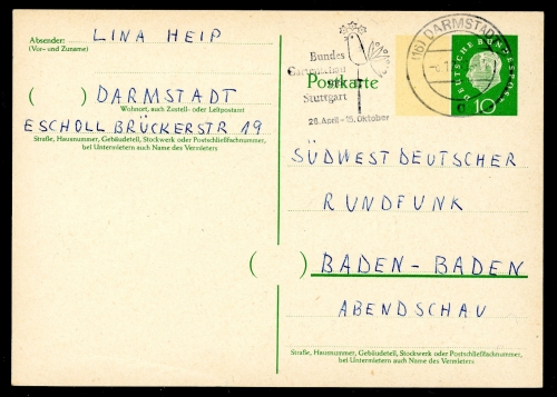 Bund Ganzsache P 43 I gestempelt Darmstadt #HO635