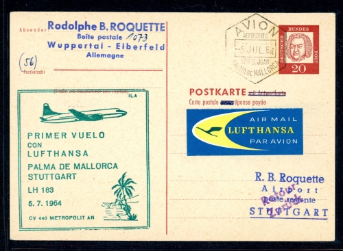 Bund Ganzsache P 75 gestempelt LH Erstflug Mallorca-Stuttgart #HO646
