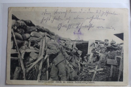AK Deutschland Blick in einen Schützengraben Feldpost 1915 gebraucht #PG702