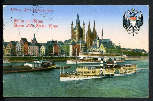 AK Köln Raddampfer vor linkem Rheinufer 1915 gebraucht #HO503