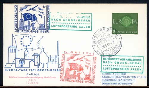 Bund Postsegelflug Karlsruhe-Gross-Gerau 6.5.61 gestempelt #HO552