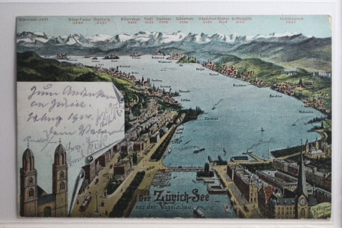 AK Züricher-See aus der Vogelschau 1904 gebraucht #PH410