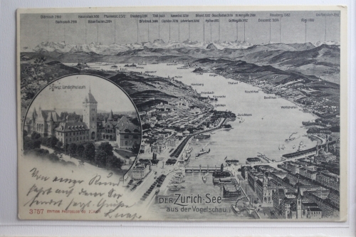 AK Züricher-See aus der Vogelschau 1904 gebraucht #PH434