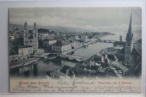 AK Zürich Panorama mit 2 Brücken 1904 gebraucht #PH422